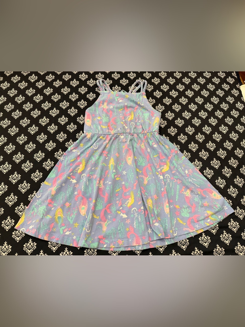 Isaac Mizrahi Girls Mermaid Dress Size 7/8 Blue Under the Sea Braided Cotton